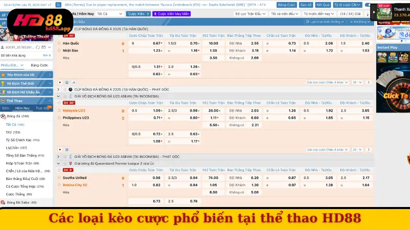Các loại kèo cược phổ biến tại thể thao HD88