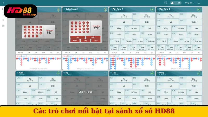 Các trò chơi nổi bật tại sảnh xổ số HD88