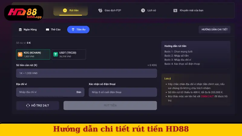 Hướng dẫn chi tiết rút tiền HD88