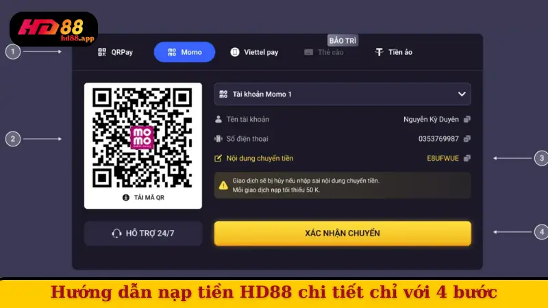 Hướng dẫn nạp tiền HD88 chi tiết chỉ với 4 bước