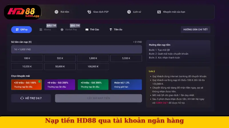 Nạp tiền HD88 qua tài khoản ngân hàng