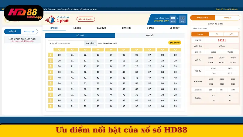 Ưu điểm nổi bật của xổ số HD88